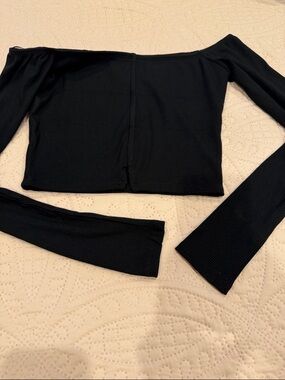 naked wardrobe Black Ribbed Off-Shoulder Crop Top